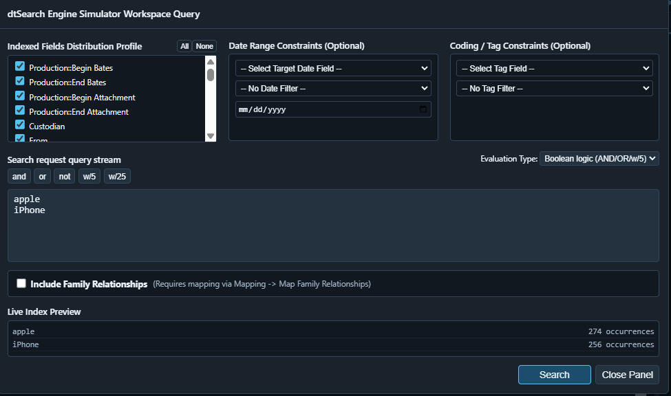 MetaDiscovery offline eDiscovery software viewing a dtSearch index search.